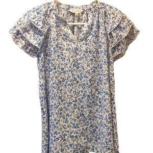 Nanette Lepore  Blue Print Flutter Sleeve Blouse Size Small